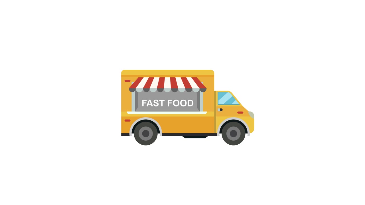 Animated Yellow Food Truck Appearing and Driving Away