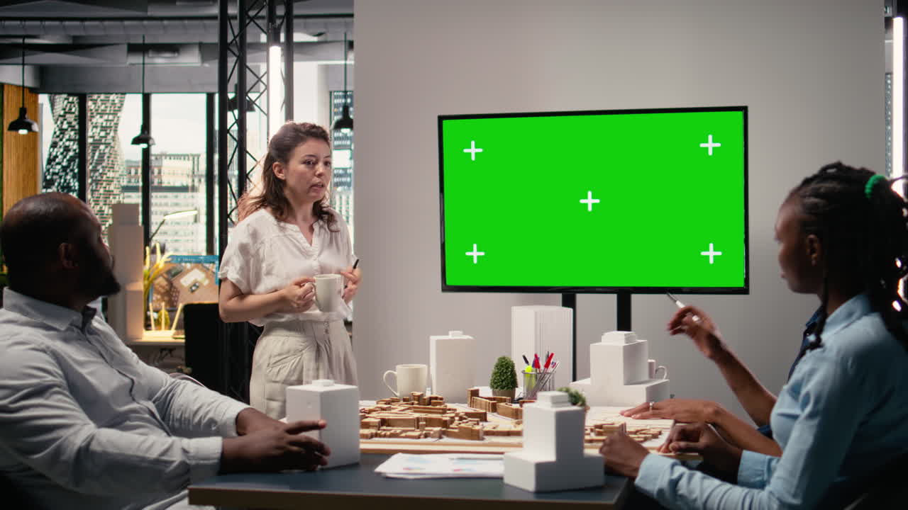 Real estate developers use green screen and architectural blueprints