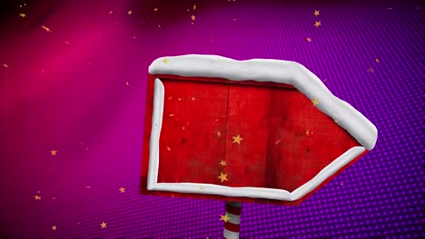 Animation-of-stars-falling-at-christmas-over-wooden-sign