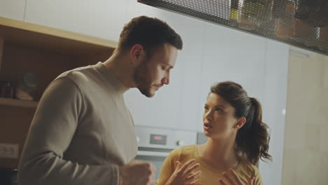 couple discussing in kitchen
