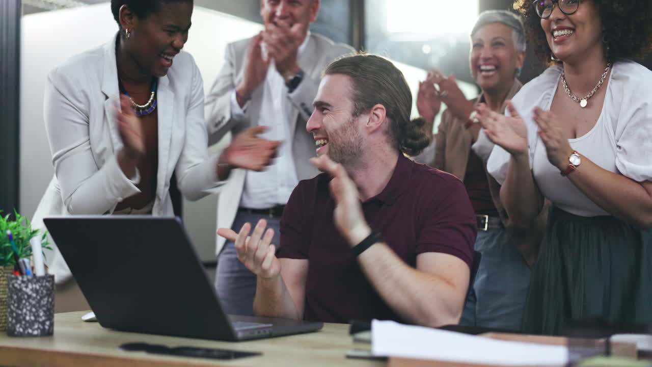 Clapping, high five and business people