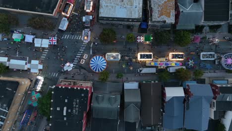 top down aerial of street fair carnival festival venue in usa