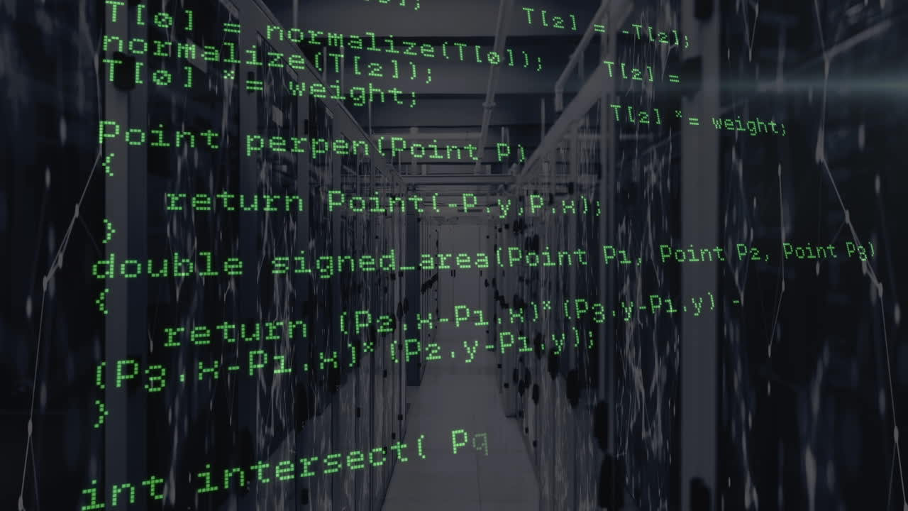 animación del procesamiento de datos en verde sobre los servidores