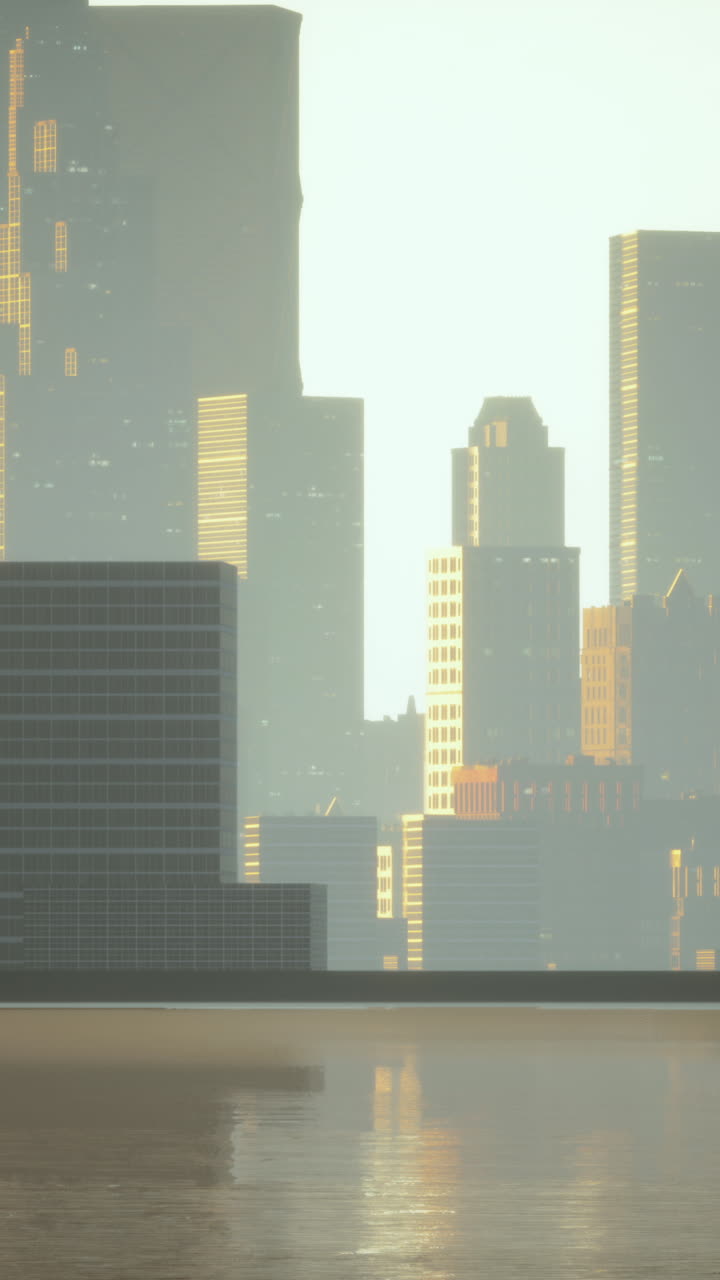 La ciudad futurista al amanecer