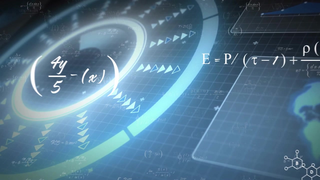 Abstract Digital Background with Mathematical Formulas and Rotating HUD Elements