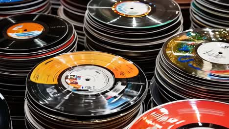 A pile of vinyl records stacked on top of each other
