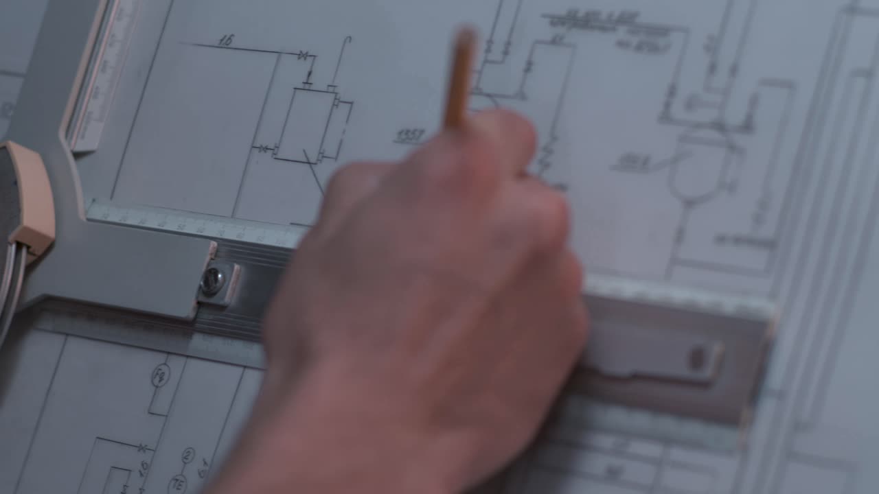 ingeniero que trabaja en un dibujo técnico