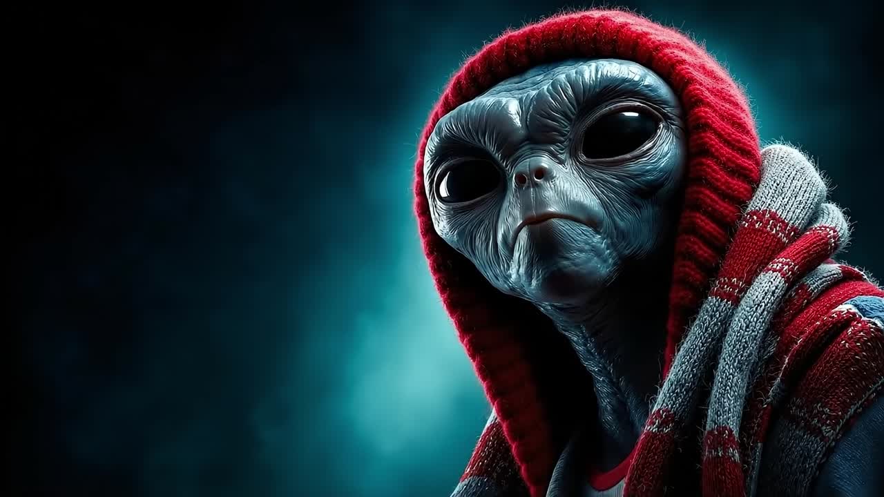 A close up of a person wearing a red hoodie and scarf