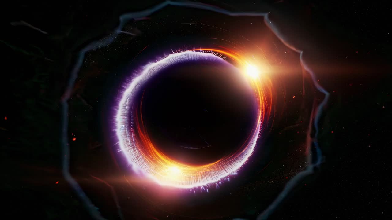 A mesmerizing video of a glowing black hole with swirling light effects, capturing a cosmic