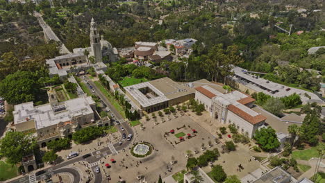 san diego california aerial v69 birds eye view drone flyover plaza de panama at balboa park, fly around historic cultural landmark museum of us and tower - shot with mavic 3 cine - september 2022