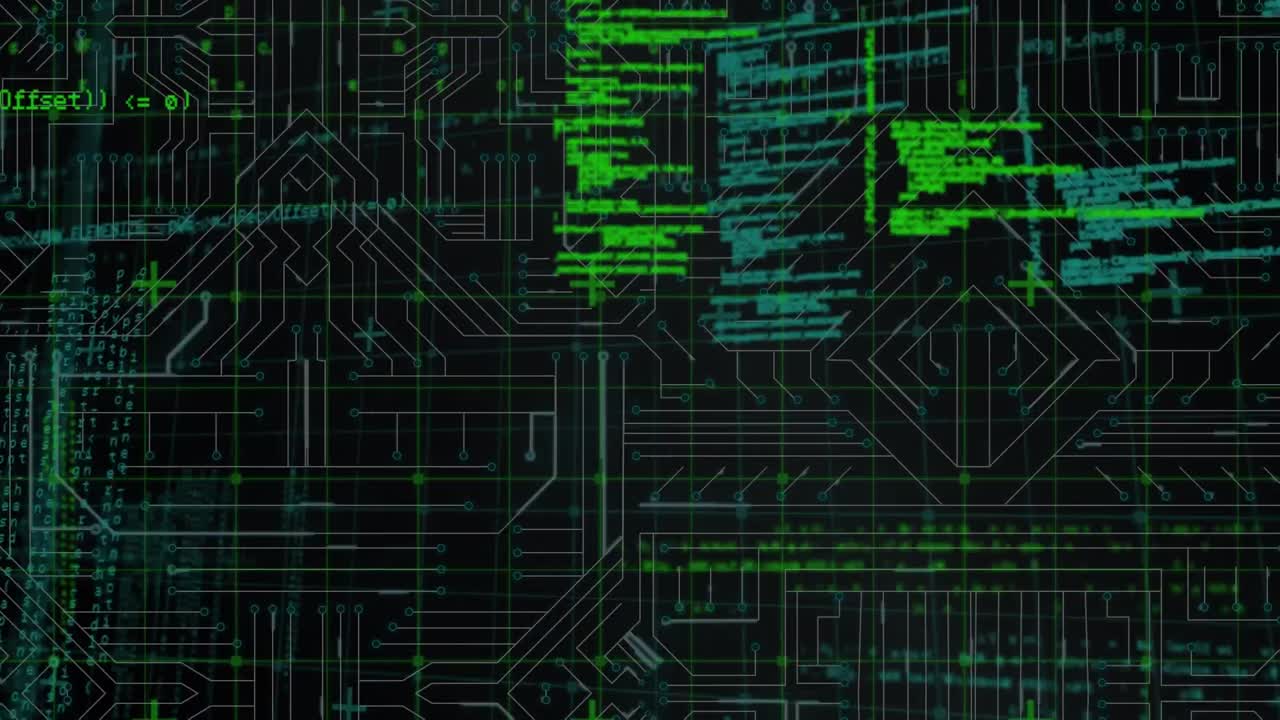 animación digital del procesamiento de datos contra las conexiones de microprocesador sobre fondo negro