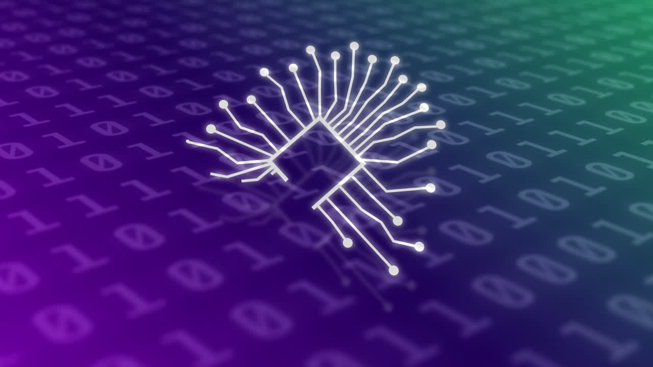 animación de procesamiento de datos ai e icono sobre codificación binaria