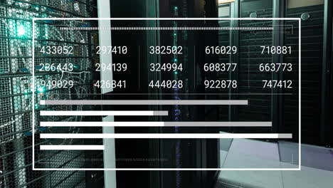 animation of interface with data processing against computer server room