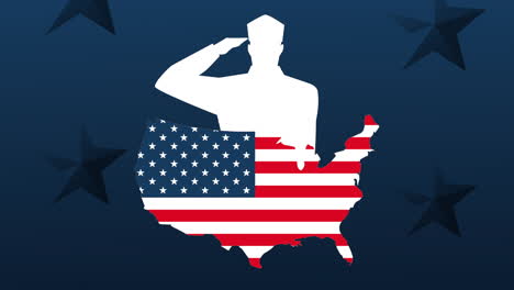 saluting soldier with american flag map