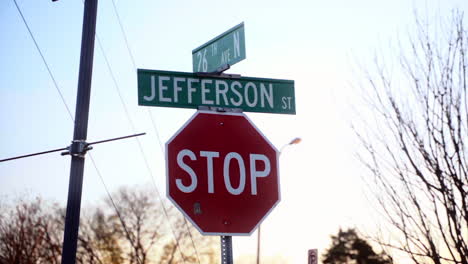 slow motion shot of the jefferson street and 26th ave n street sign in the historic jefferson street district, north nashville, tennessee