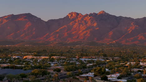 amazing drone shot of sunset in catalina mountains in tuscon arizona