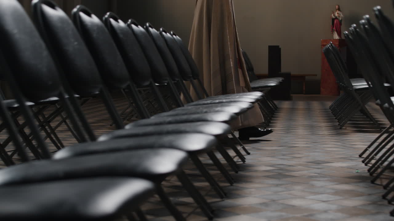Church Interior with Rows of Chairs
