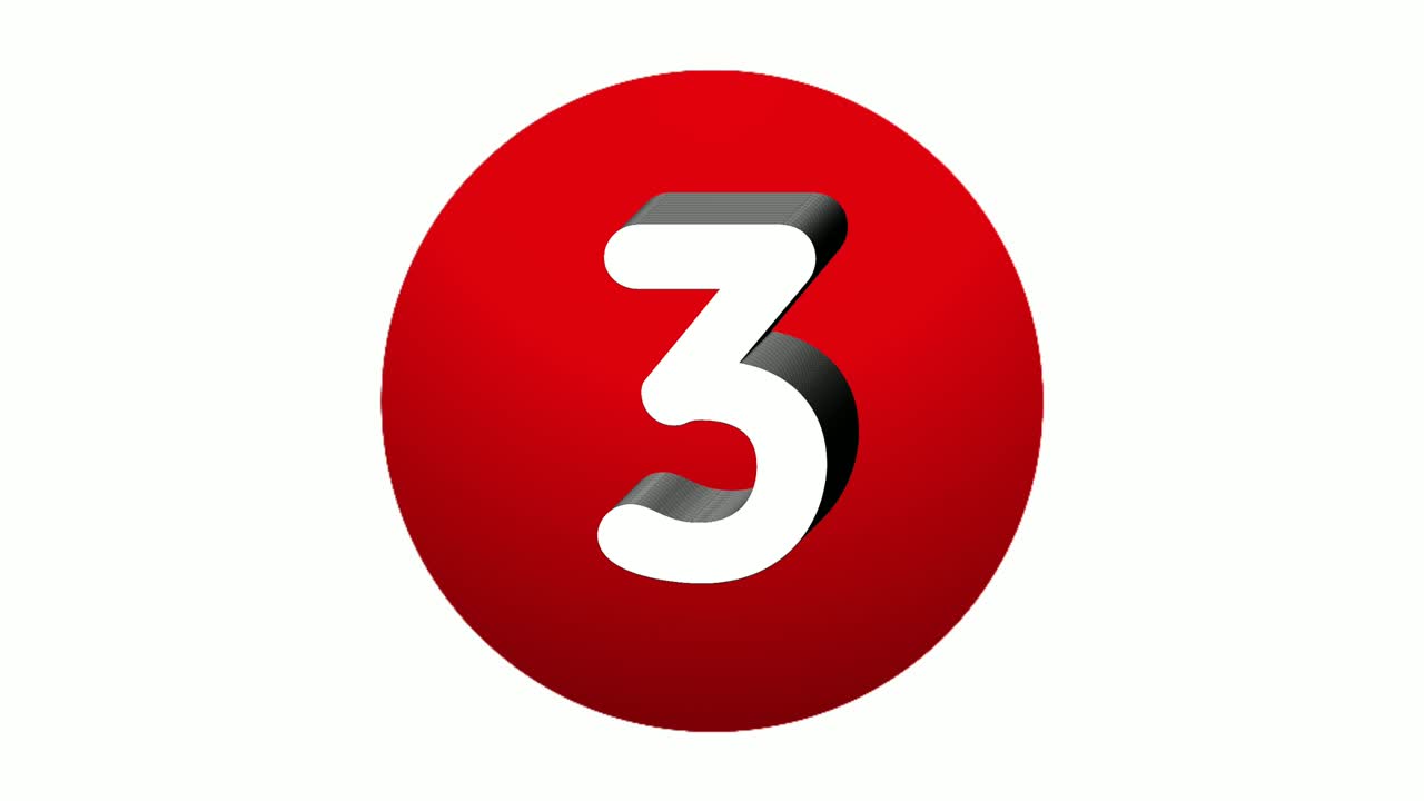 3D Number 3 three sign symbol animation motion graphics icon on red sphere on white background,cartoon video number for video elements