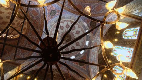 blue mosque interior ceiling. also know as the sultan ahmed mosquei n istanbul, turkey