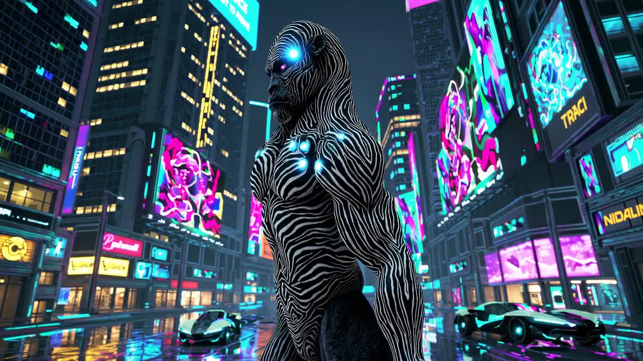 Cyberpunk Gorilla in a Neon City