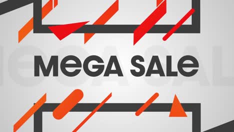 animación del texto de mega venta sobre patrón rojo y negro sobre fondo blanco