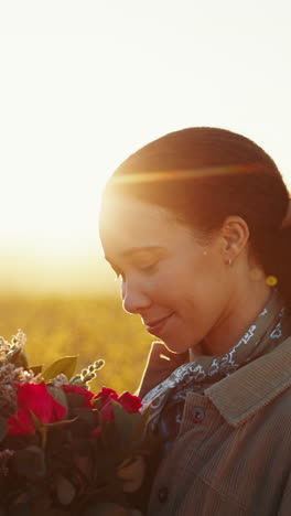 Gesicht,-Blumen-Und-Denken-Mit-Einer-Schwarzen-Frau