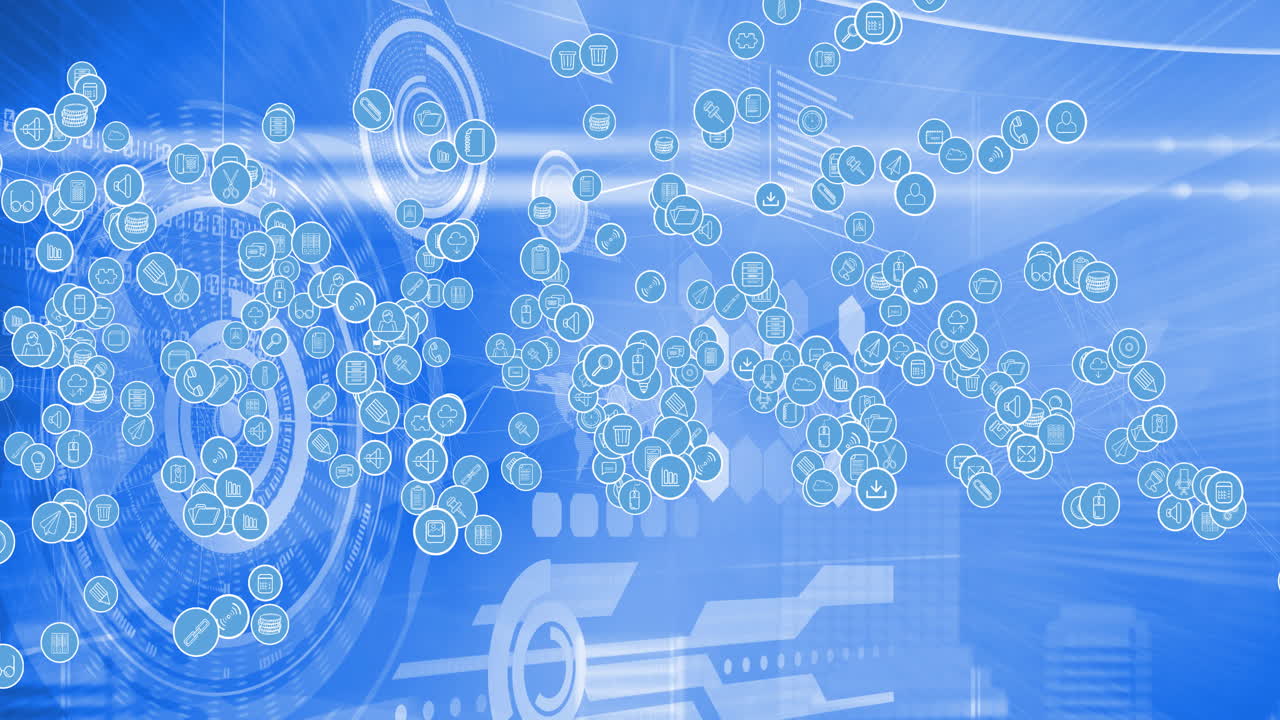 백그라운드에서 데이터 처리를 통해 디지털 아이콘으로 연결 네트워크의 애니메이션