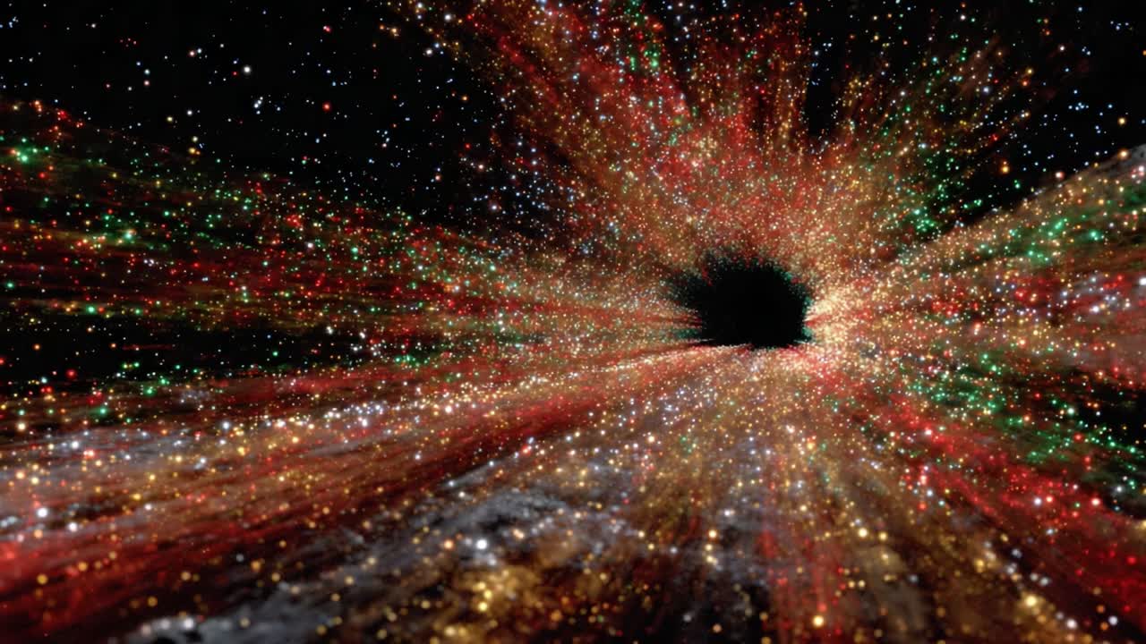 An Intensive Journey Through a Cosmic Abyss: A View into the Depths of a Black Hole Surrounded by Vibrant Starlight and Cosmic Colors