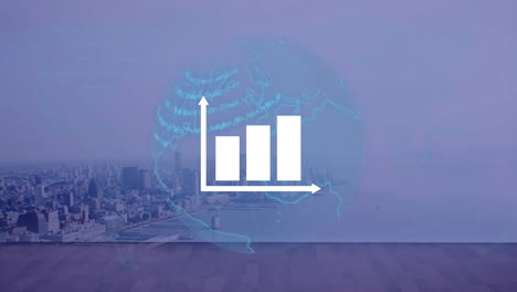 animación del globo con procesamiento de datos sobre el paisaje urbano