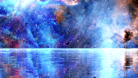 paisajes espaciales en el reflejo del agua. papel tapiz en vivo de bucle