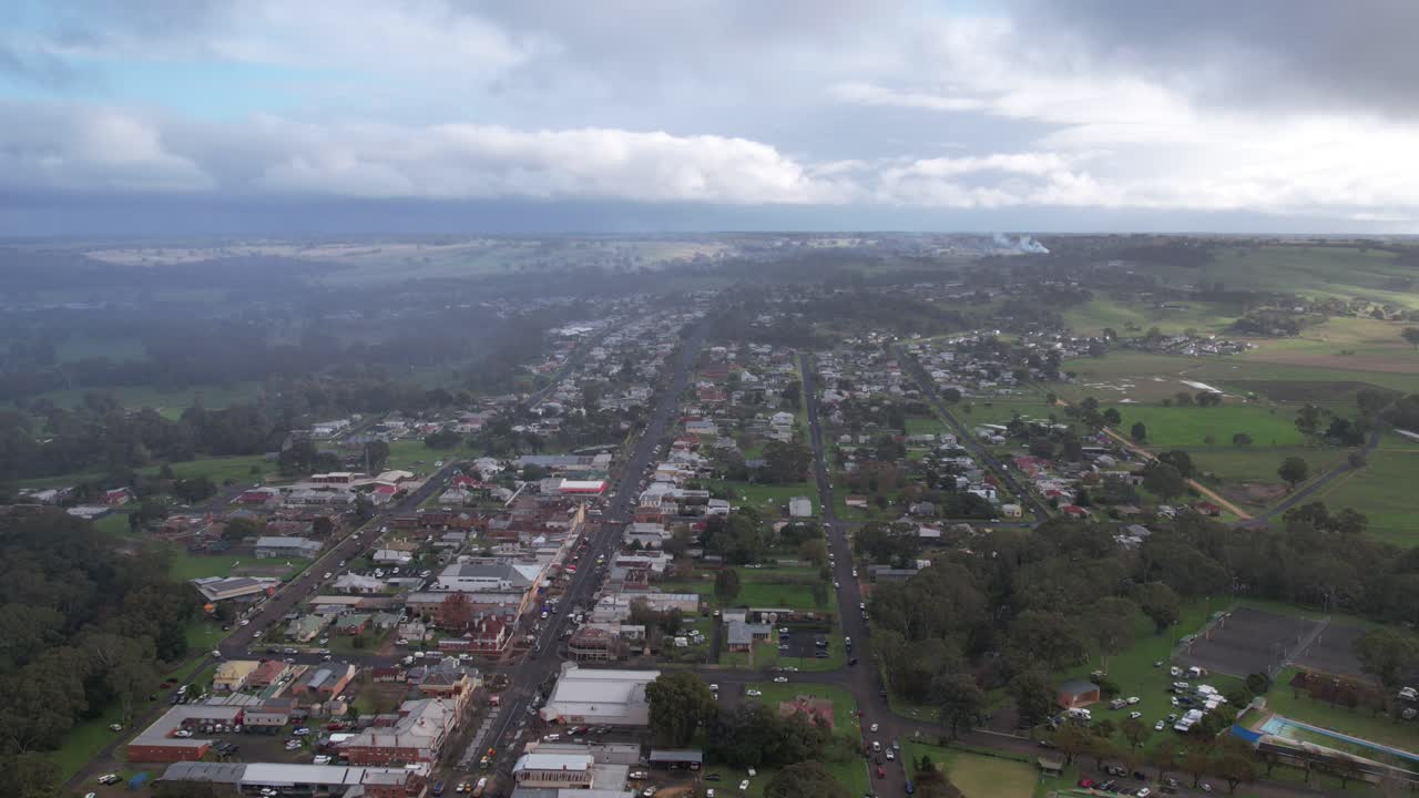 Aerial timelapse of the town of Casterton in western Victoria, Australia. June 2023.
