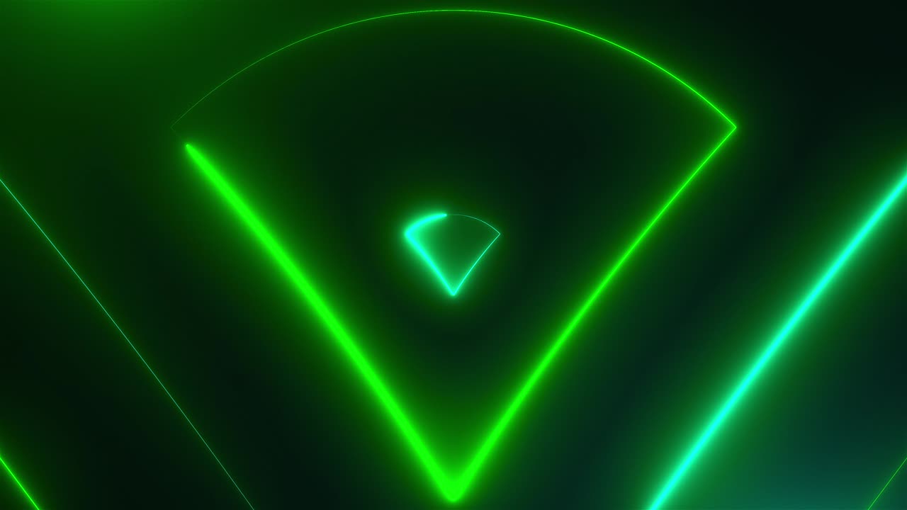 molti triangoli al neon nello spazio, sfondo generato da computer astratto, rendering 3d