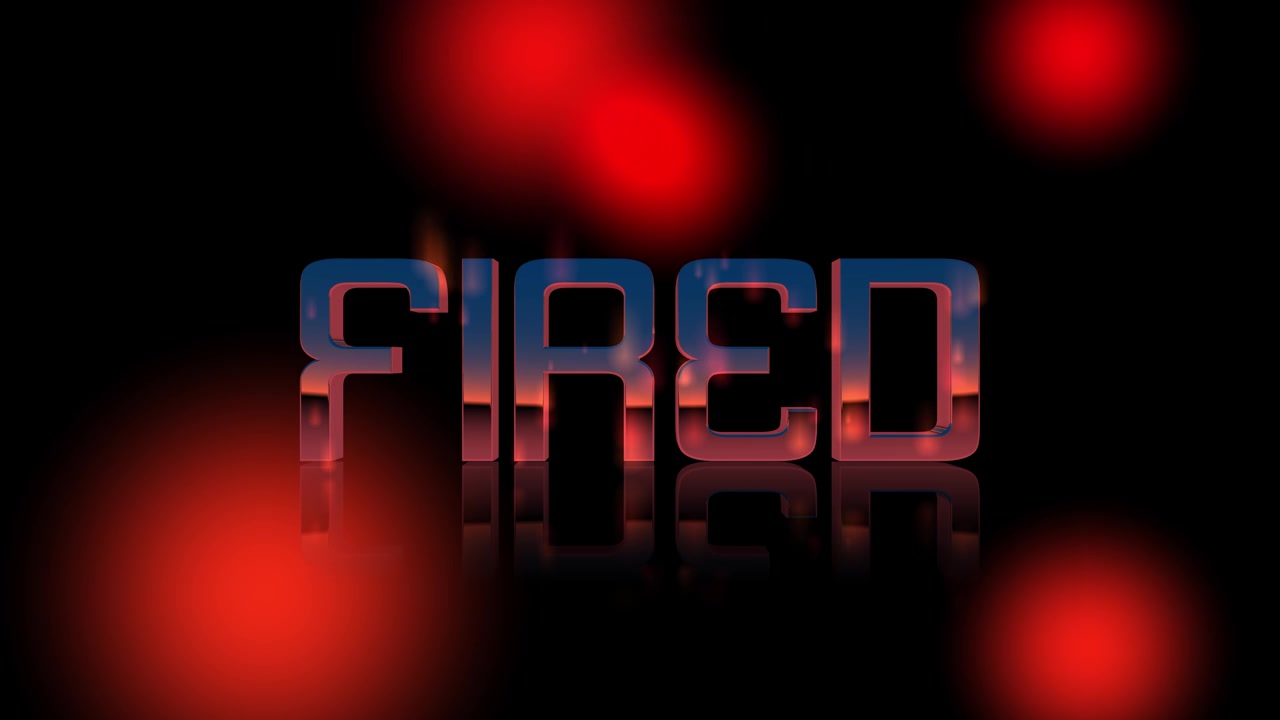Render 3D di testo infuocato con luce rossa incandescente e riflessi su sfondo scuro che crea un'animazione drammatica, progettata per concetti aziendali, motion graphics e sovrapposizioni video.