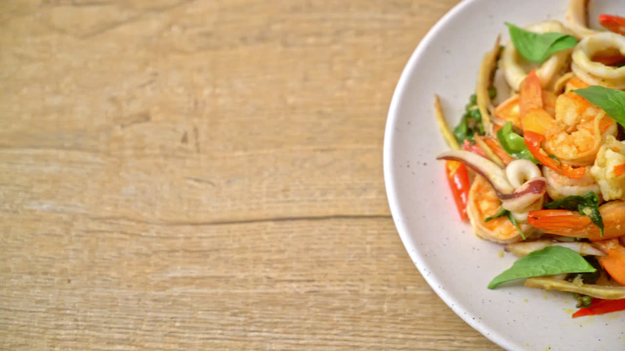 stir fried spicy sea food (Pad Cha Talay) - Thai food style