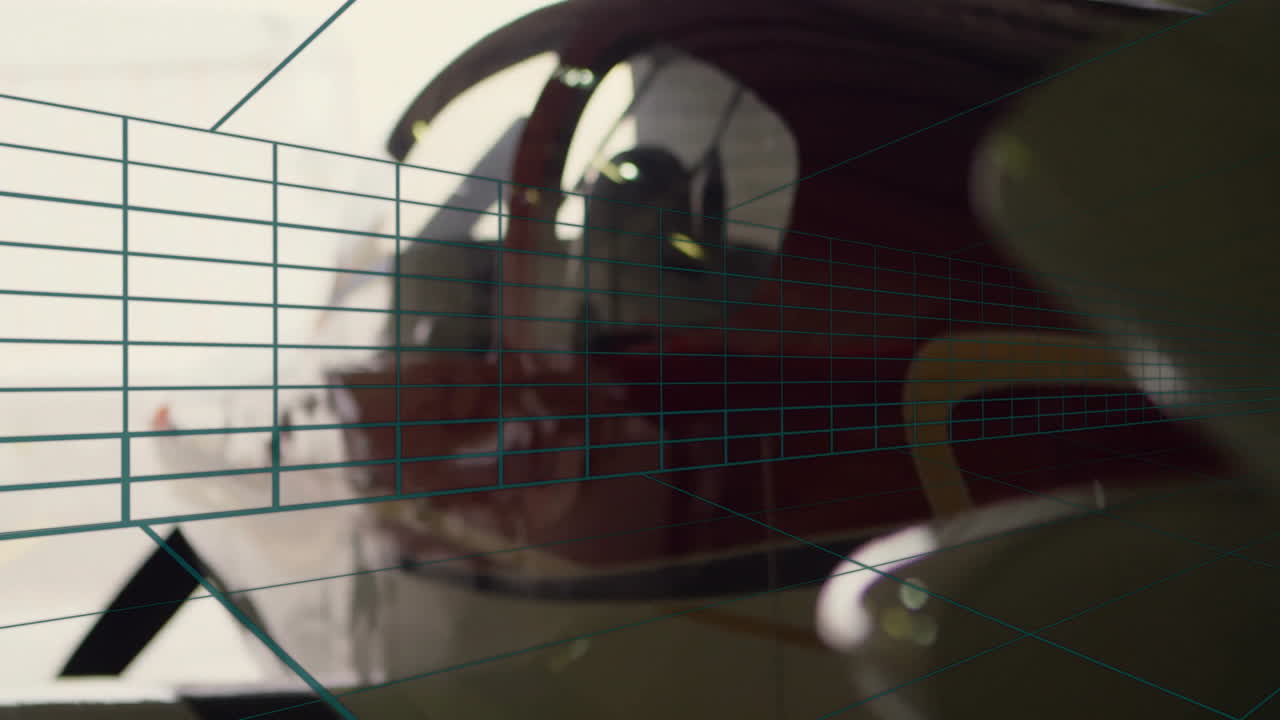 3D render showing helmeted pilot sitting in AR cockpit displaying teal 3D grid overlay