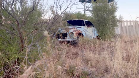 revelar la foto de un viejo coche azul oxidado