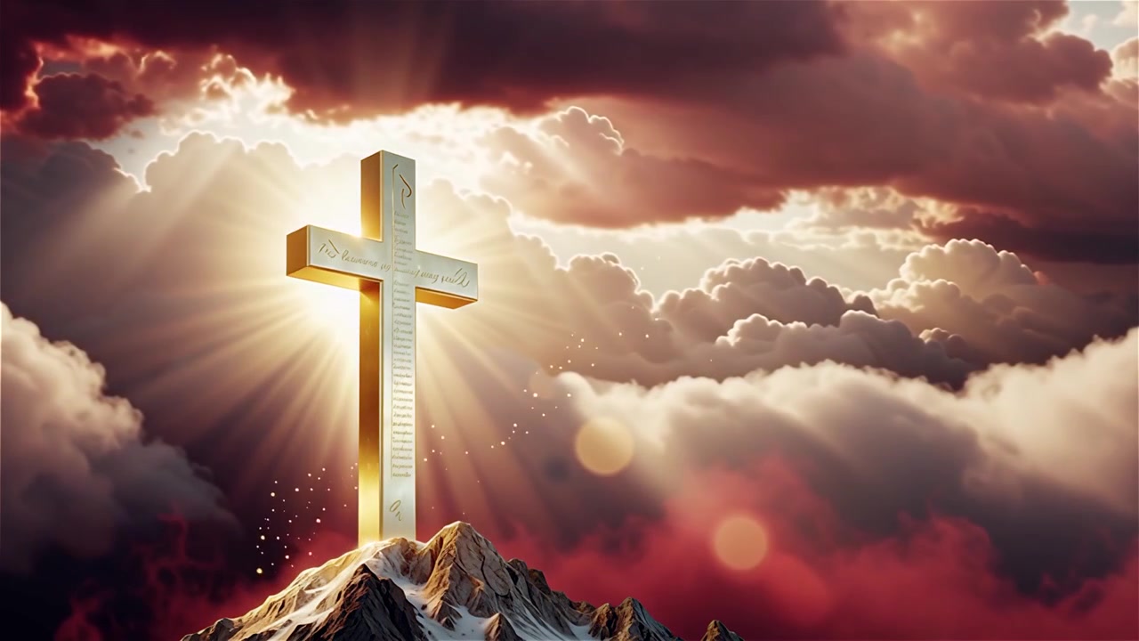 Croce Cristiana Luce Celestiale Sfondo per il Culto.