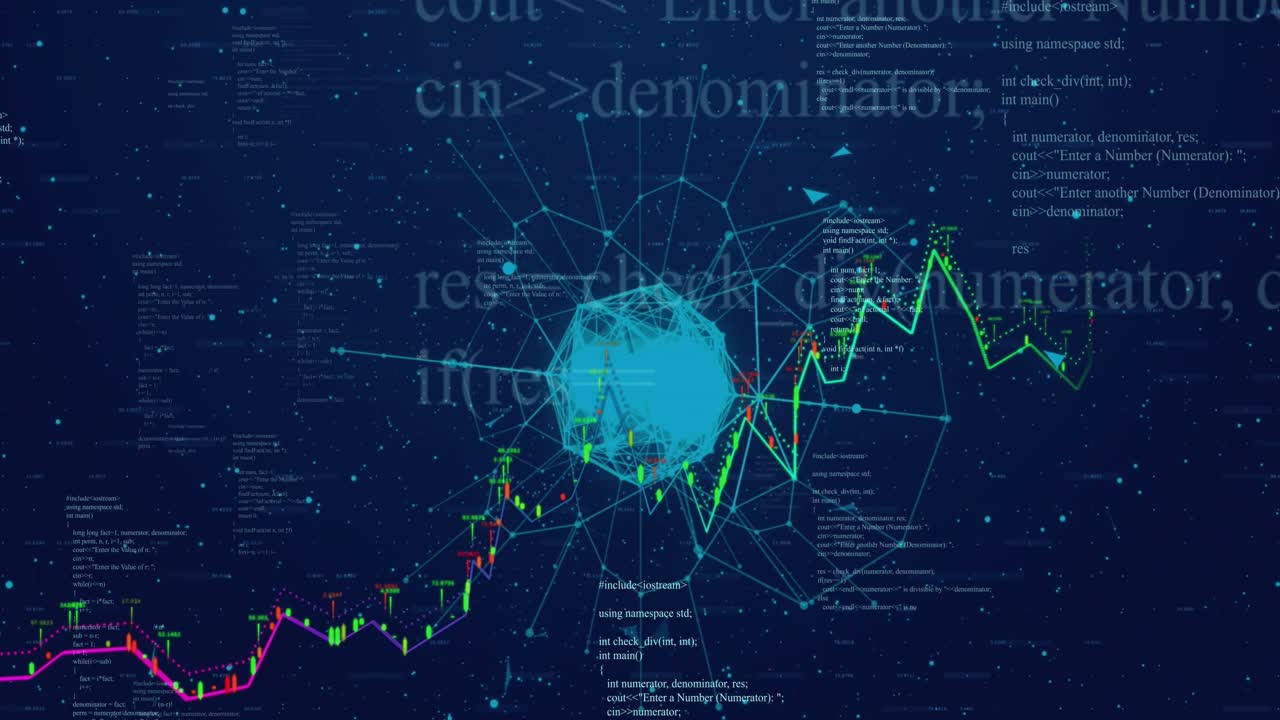 Animation of data processing on black background