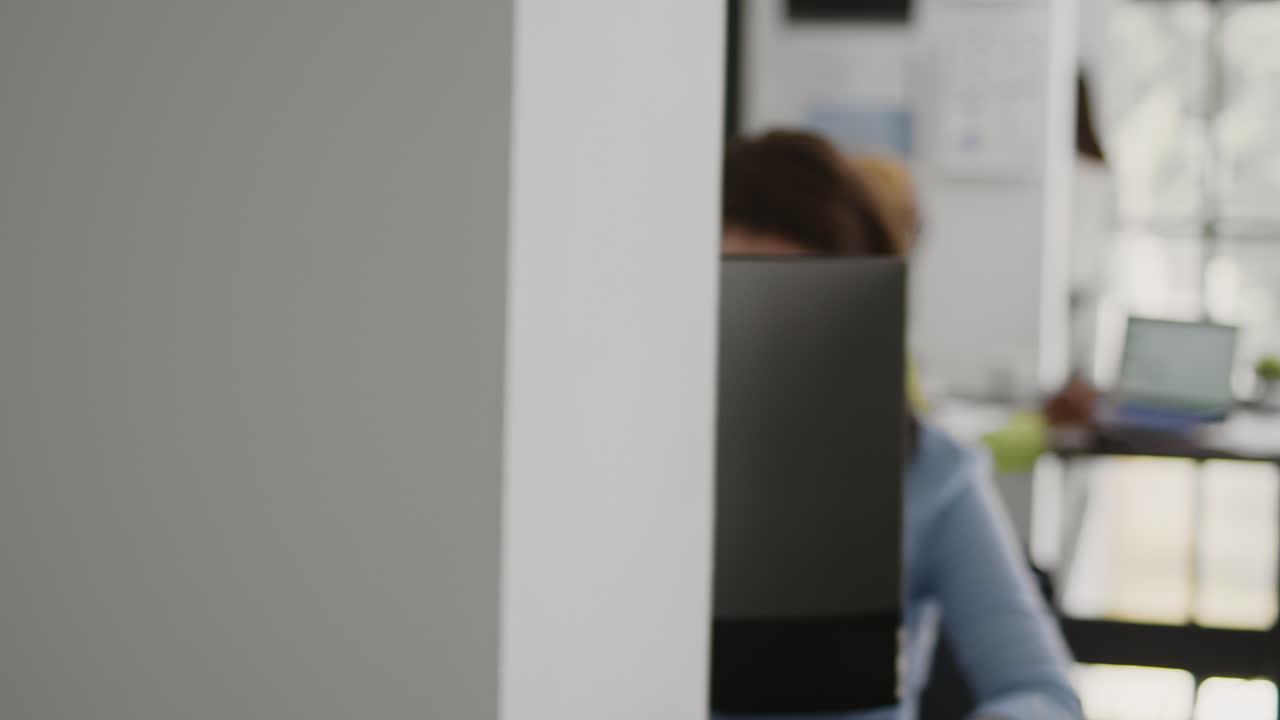 Office Scene with Woman Working on Laptop