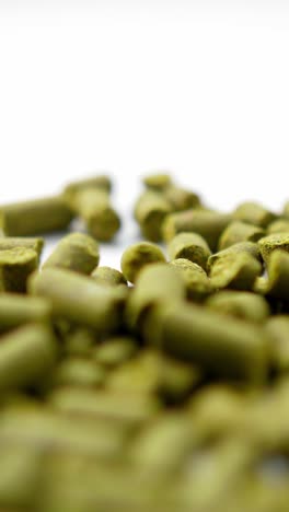 close up of dried hop pellets