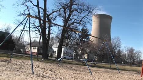 an otherwise typical residential neighborhood has been joined by a nuclear power plant