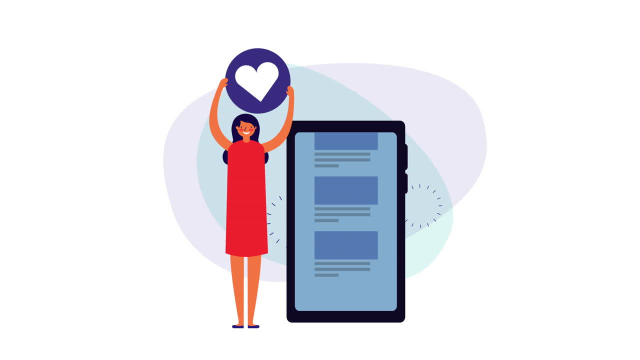 joven mujer de negocios con teléfono inteligente y corazón