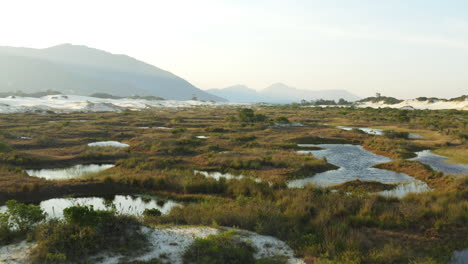 Luftdrohnenaufnahme-Tropischer-Lagunen-Am-Strand-Von-Joaquina,-Stadt-Florianopolis,-Santa-Catarina,-Brasilien