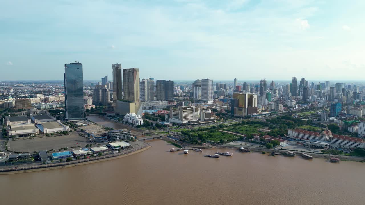 Phnom Penh Mekong river Southeast Asia developing country, aerial landscape