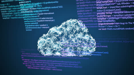 Animation-of-data-processing-and-cloud-on-blue-background