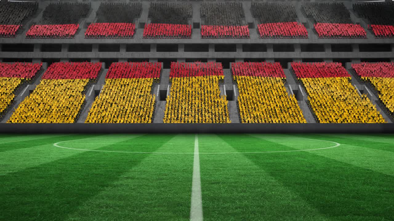 animación de la bandera alemana en un campo de fútbol vacío en un estadio deportivo