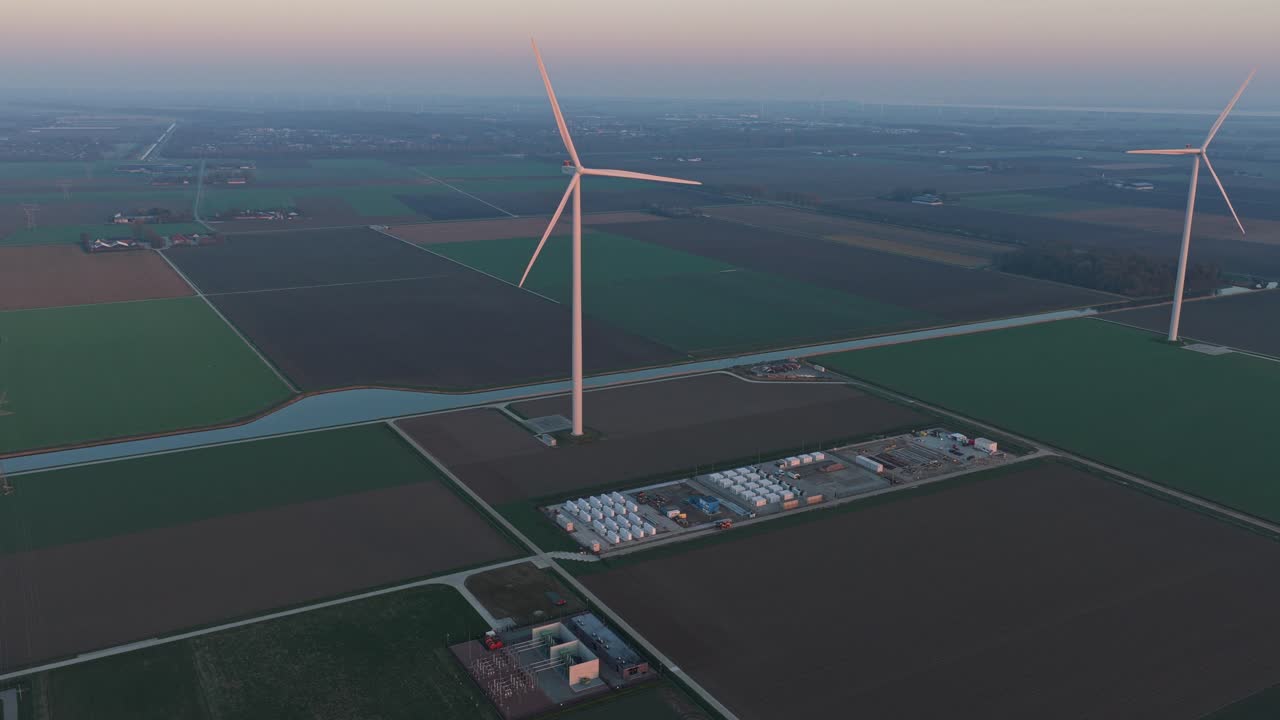 Wind turbines generating power for energy storage battery units