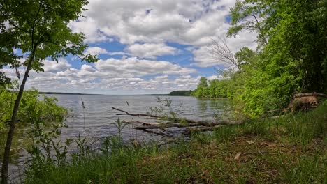 time lapse of lake with moving water on sunny day