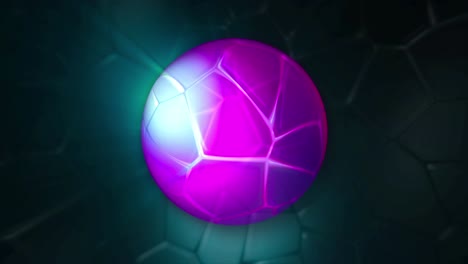 esfera púrpura brillante sobre un fondo geométrico oscuro