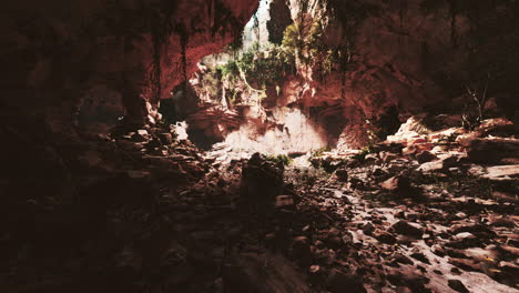 large fairy rocky cave with green plants